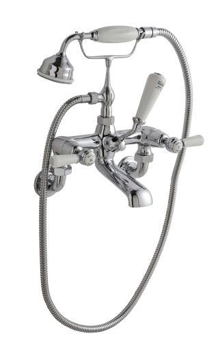 Hudson Reed Topaz With Lever Wall Mounted Bath Shower Mixer (Domed Collar)  -  White (BC304DLWM) - 15284