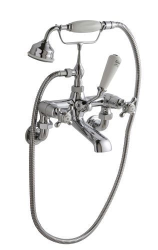 Hudson Reed Topaz With Crosshead Wall Mounted Bath Shower Mixer (Domed Collar)  -  White (BC304DXWM) - 15268