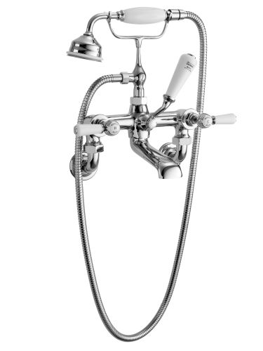 Hudson Reed Topaz With Lever Wall Mounted Bath Shower Mixer (Hexagonal Collar)  -  White (BC304HLWM) - 15286