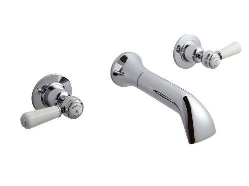 Hudson Reed Topaz With Lever Wall Mounted Bath Spout & Stop Taps (Domed Collar)  -  White (BC309DL) - 15293