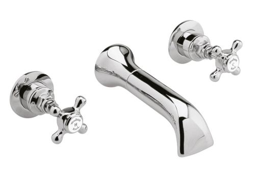 Hudson Reed Topaz With Crosshead Wall Mounted Bath Spout & Stop Taps (Hexagonal Collar)  -  White (BC309HX) - 15276