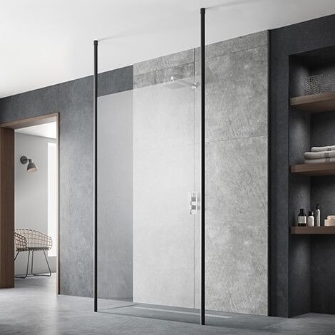 Hudson Reed 900mm Wetroom Screen With Ceiling Post - Black BGPCP090 (17201)