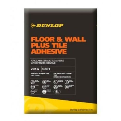 Dunlop Floor & Wall Plus Tile Adhesive Grey 20KG - 12780